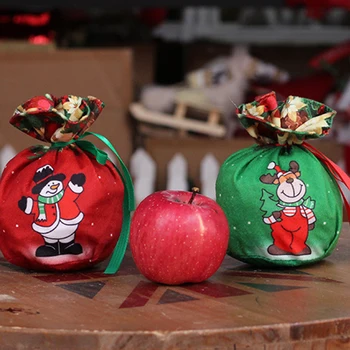 1 шт. Рождественская сумка для яблок, мультяшный Санта-Клаус, Снеговики, тканевый мешочек с принтом оленя, домашние новогодние пакеты для конфет и подарков для вечеринок Navidad