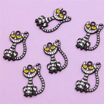 10шт 17*29 мм Черно-белый кот Хэллоуин Креативный металлический кулон Ожерелье своими руками Серьги Брелок Подвеска