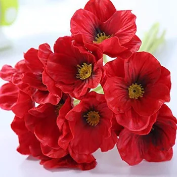 10ШТ Красных маков Искусственные цветы Домашнее Свадебное украшение Букет Невесты День ветеранов