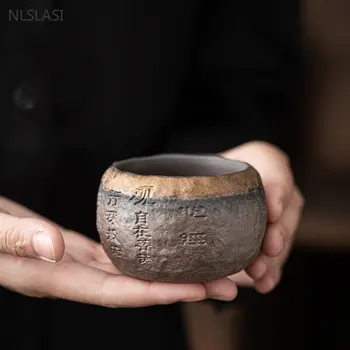 120 мл грубой керамики ручной работы с рельефным сердцем Sutra Zen Cup, керамическая мастер-чашка, индивидуальная одиночная чашка, китайская портативная чайная чашка