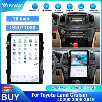 16-дюймовый Автомобильный Видеоплеер Android 11 Для Toyota Land Cruiser 200 LC200 2008-2019 IPS-Экран Автомобильный GPS-Навигатор Мультимедиа