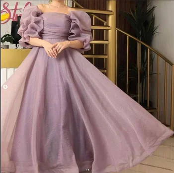2022 Простые Фиолетово-синие Вечерние платья Трапециевидной формы из Органзы с короткими рукавами Вечернее платье для выпускного вечера