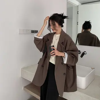 2023 Женская минималистичная однотонная верхняя одежда, свободная элегантная официальная мода в стиле ретро, Хай-стрит, женственное универсальное весеннее удобное пальто