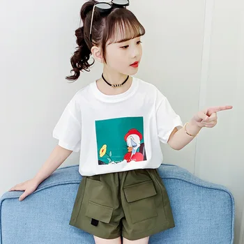 2023, Корейские Летние Детские футболки с принтом для девочек, Летние Милые Детские футболки С круглым вырезом И короткими рукавами, Хлопковый топ для девочек Начальной школы