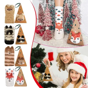 3d носки с животными в подарочной коробке, носки из кораллового флиса, рождественские украшения для дома, Рождественские носки с утолщенной вышивкой Noel