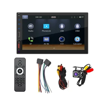 7-дюймовая автомобильная стереосистема с двойным Din CarPlay Android Auto Mirror-Link, мультимедийный плеер с сенсорным экраном, Bluetooth-радио, камера USB