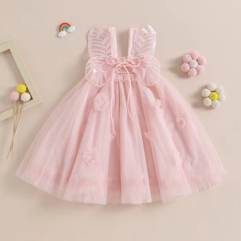 FOCUSNORM/ летнее платье принцессы для маленьких девочек от 1 до 5 лет, без рукавов, с оборками, с крыльями бабочки, сетчатое тюлевое кружевное вечернее платье