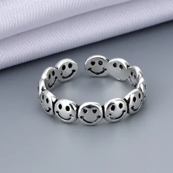 FoYuan, простое, маленькое, сделанное под старину кольцо с улыбающимся лицом для женщин, Корейская персонализированная Ins Хип-хоп Ретро улыбка