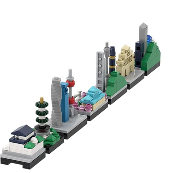 Gobricks MOC, Пекинская площадь Тяньаньмэнь, Архитектура горизонта, набор строительных блоков, вид на улицу, телебашня Oriental Pearl, Кирпичные игрушки