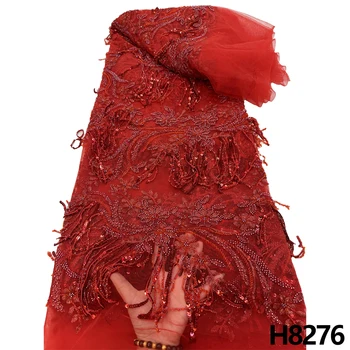 HFX 2023 Французское высококачественное кружевное полотно ручной работы, расшитое бисером, Нигерийская вышивка, 3D кружевная ткань с блестками, кружевная ткань для свадебного платья