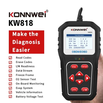 KONNWEI KW818 OBD2 Сканер Инструменты диагностики автомобиля Автоматический считыватель кода Тестер батареи Проверка считывателя кода неисправности двигателя Bluetooth