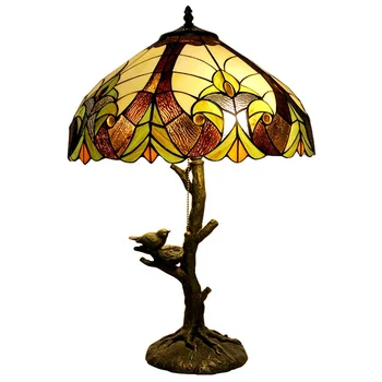 LongHuiJing европейский стиль Витражное стекло Tiffany bird настольная лампа для гостиной светильники для столовой