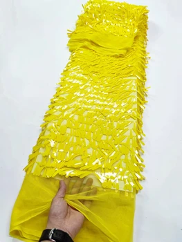 LYYN80 Желтого цвета, африканская кружевная ткань с пайетками, высококачественная кружевная ткань из французского тюля для модного платья