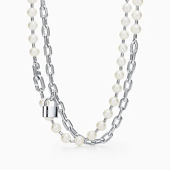 Tif S925 серебро Европейская и американская мода простое индивидуальное ожерелье жемчужная цепочка с преувеличением ретро Т-образная цепочка женские ювелирные изделия