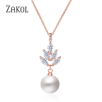 ZAKOL Классическое Элегантное ожерелье с листьями и имитацией жемчуга для женщин, изысканные роскошные модные аксессуары для свадебной вечеринки