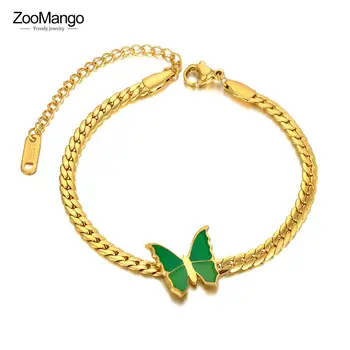 ZooMango Титановые Браслеты-цепочки из нержавеющей Стали, Модный браслет-бабочка с зеленой глазурью для женщин и девочек ZB22003