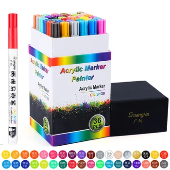Акриловая ручка 36 цветов Акриловые краски Маркерные ручки Художественный маркер для ткани, холста, художественной наскальной живописи, изготовления открыток, металла и керамики