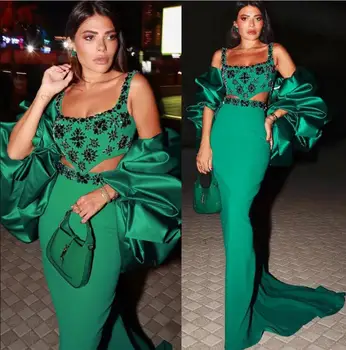 Арабские платья для выпускного вечера с кристаллами Русалки Aso Ebi из двух частей, украшенные бисером цвета Охотника, вечернее платье для приема в зеленом цвете