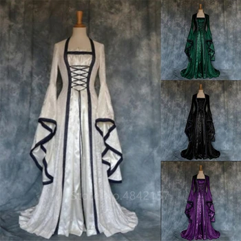 Виктория Ренессанс Средневековый косплей, костюмы на Хэллоуин для женщин, Карнавальная вечеринка в стиле Средневековья, винтажное платье-кортеж с длинным рукавом