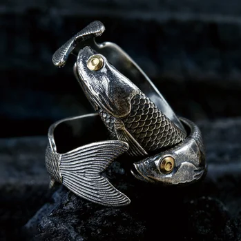 Винтажные аксессуары кольцо в форме рыбы для мужчин модные украшения тайское серебро индивидуальное открытие животного регулируемые женские кольца