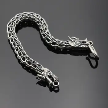 Винтажный браслет с головой дракона из стерлингового серебра 925 пробы, мужская цепочка с узором из пеньковой веревки ручной работы для парня