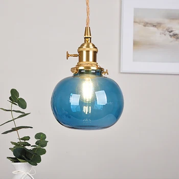 Винтажный подвесной светильник с зеленым / синим / прозрачным стеклянным абажуром, светильник для гостиной, Подвесной светильник для спальни, Кухонный обеденный стол, подвесной светильник