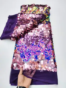Горячая высококачественная кружевная ткань с крупными 3D блестками, цветная кружевная ткань, латинская одежда, Королевское свадебное платье для различных вечеринок YYZ89