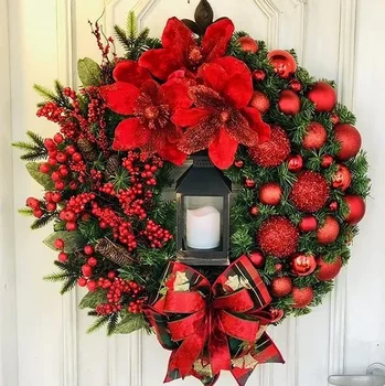 Дверной венок, венок для входной двери, искусственные цветы, красные цветочные гирлянды для рождественской вечеринки, копия 40 см