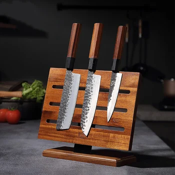 Двухсторонний Магнитный держатель для ножей, подставка для ножей на магните из дерева акации, стойка для японских ножей шеф-повара ресторана, лосося Сантоку, суши, лосося Сантоку, стойка для японских ножей