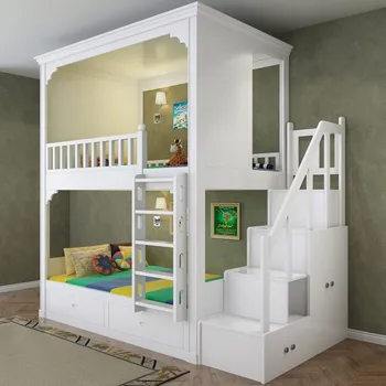 Детская кровать для мальчиков с приставным шкафом для детской спальни с двуспальной кроватью