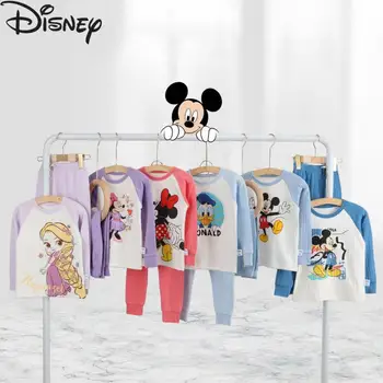 Детская пижама Disney, Осенняя Мягкая удобная одежда с рисунком Микки, Минни Маус, Дональд Дак, комплект нижнего белья с длинными рукавами