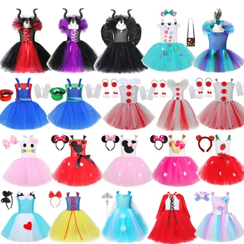 Детские костюмы принцессы для косплея на Хэллоуин для девочек, Белоснежка, Эльза, Мышка, кошка, Ариэль, Джокер, Братья-ведьмы, платья-пачки на день рождения,