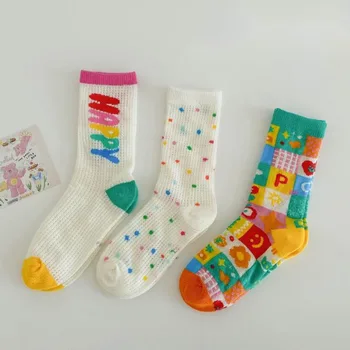 Детские носки Весной и летом, тонкие носки в радужную сетку, парк развлечений для мальчиков и девочек, три пары
