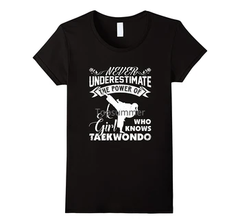 Женская футболка The Power Of A Girl Who Knows Taekwondo С коротким рукавом И круглым воротом, Хлопковые Футболки Для Леди Каваи, Топы, Футболка