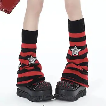 Женские носки, осенне-зимние гетры, азиатская культура, красные и черные полосы, носки для ног в стиле Hot Girls XINGX, носки для ног