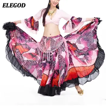 Женский костюм для танца живота, сексуальный топ и длинная юбка 720 градусов, тренировочный костюм для цыганского испанского фламенко, комплект костюмов для восточных танцев