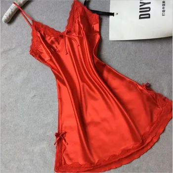 Женское атласное сексуальное кружевное белье с бантом, ночная сорочка с V-образным вырезом, хлопковое нижнее белье, женская пижама