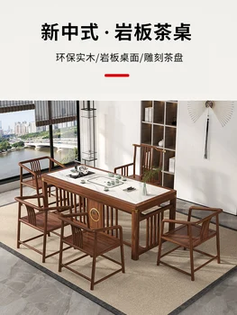 Журнальный столик из массива дерева, новый китайский журнальный столик из сланца, лапша из сланца, домашний офис, маленький журнальный столик для кунг-фу