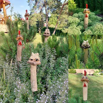 Забавные Статуэтки с куриными головками на длинной шее, садовые подвесные украшения, Забавные скрытые гобелены, креативные подарки для садоводства