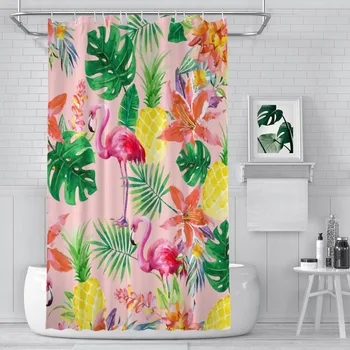 Занавески для душа с зелеными листьями тропического ананаса, водонепроницаемая ткань Flamingo Boho, Забавный декор для ванной комнаты с крючками, Аксессуары для дома