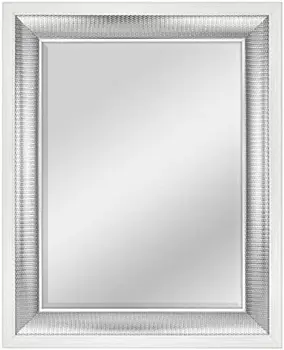 Зеркало, Современный Прямоугольный Зеркальный Домашний Декор для Гостиной, Спальни или ванной комнаты, 24,5 на 30,5 дюйма, Белый / Тканый Серебристый