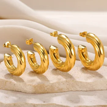 Золотые Витые Круглые серьги из нержавеющей стали с геометрическим рисунком для ушей, Элегантные Модные украшения, аксессуары для женщин, подарок
