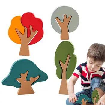 Игрушка-конструктор в форме дерева, игра Монтессори со строительными блоками в форме дерева и фигурными игрушками, сенсорные игрушки для детей В форме дерева