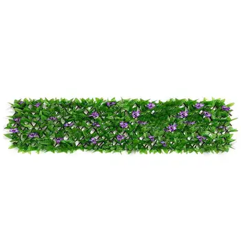 Искусственная садовая изгородь Украшение из фиолетовых цветов Зеленые листья растений Реалистичная панель ограждения Поддельные панели живой изгороди Ограждение балкона