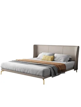 Кожаная кровать легкая роскошь современный простой Скандинавский стиль итальянская кожаная кровать мягкая кровать 1,5 м в главной спальне большая кровать 1,8 м свадебная кровать
