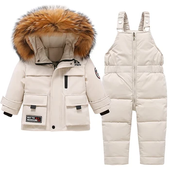 Комплект из 2 предметов, зимнее пуховое пальто для маленьких девочек, детская одежда, утепленный зимний костюм для мальчиков, комплект детской одежды, теплая верхняя одежда для младенцев 1-4 лет