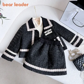 Комплекты для девочек Bear Leader 2023, хлопковая куртка в стиле Winter Girl's Little Fragrance, теплый комплект из двух предметов, модный комплект из двух предметов для девочек