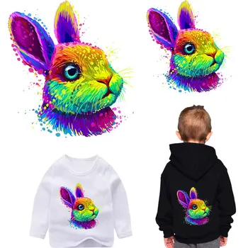 Красочные наклейки на теплопередающую одежду с пасхальным кроликом, сделанные своими руками из железа на нашивках, наклейки на футболки, Красивые детские нашивки для одежды