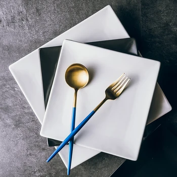 Креативная керамическая тарелка для еды в скандинавском стиле, Квадратная тарелка для стейка, бытовая матовая посуда, поднос для завтрака, плоская тарелка vaisselle