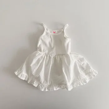Летнее новое платье без рукавов для маленьких девочек, детское однотонное платье-слинг для малышей, милое платье принцессы, детская одежда